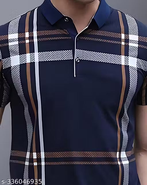 GESPO Men's Checked Polo Navy Blue Tshirts