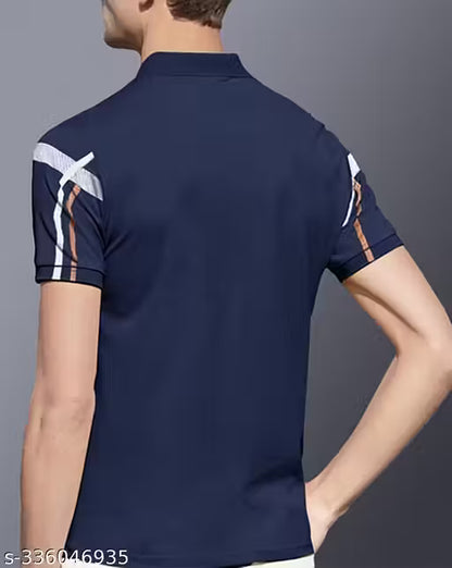 GESPO Men's Checked Polo Navy Blue Tshirts