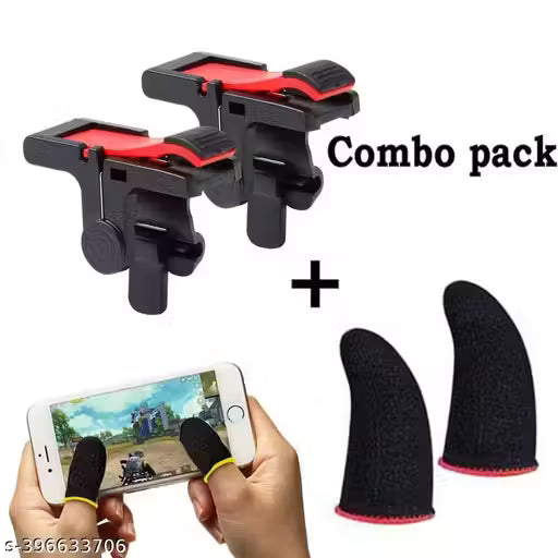 Mobile Gaming Triggers + Finger Sleeves | For BGMI/Free Fire Max/COD Mobile/Apex Legends Mobile - (Black-Red)